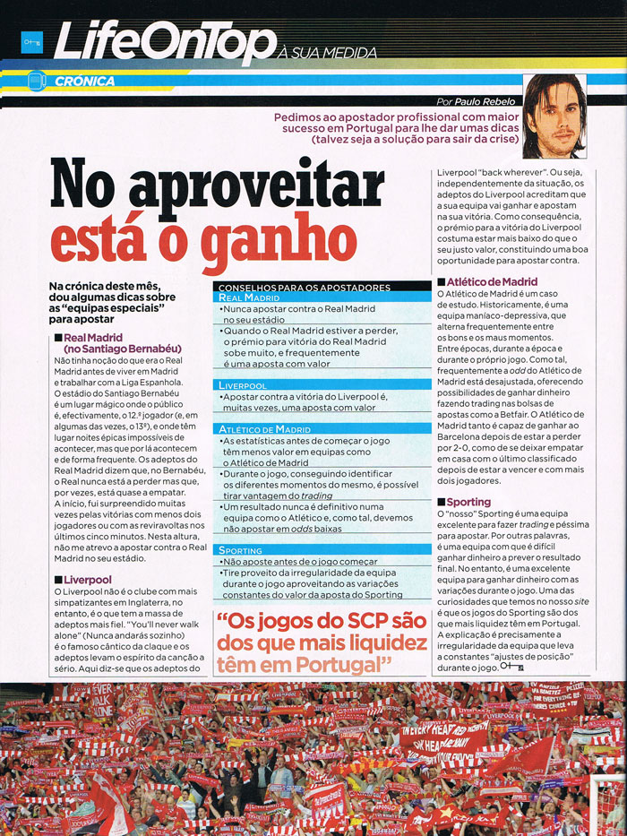 Crónica Paulo Rebelo na revista PENTHOUSE Outubro 2011 - No aproveitar está o ganho.